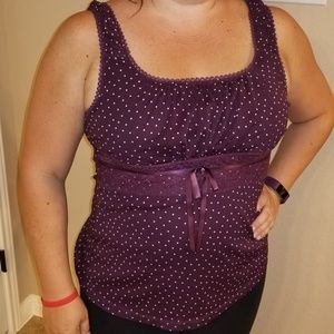 Maroon w/white polka dots and lace waist tank